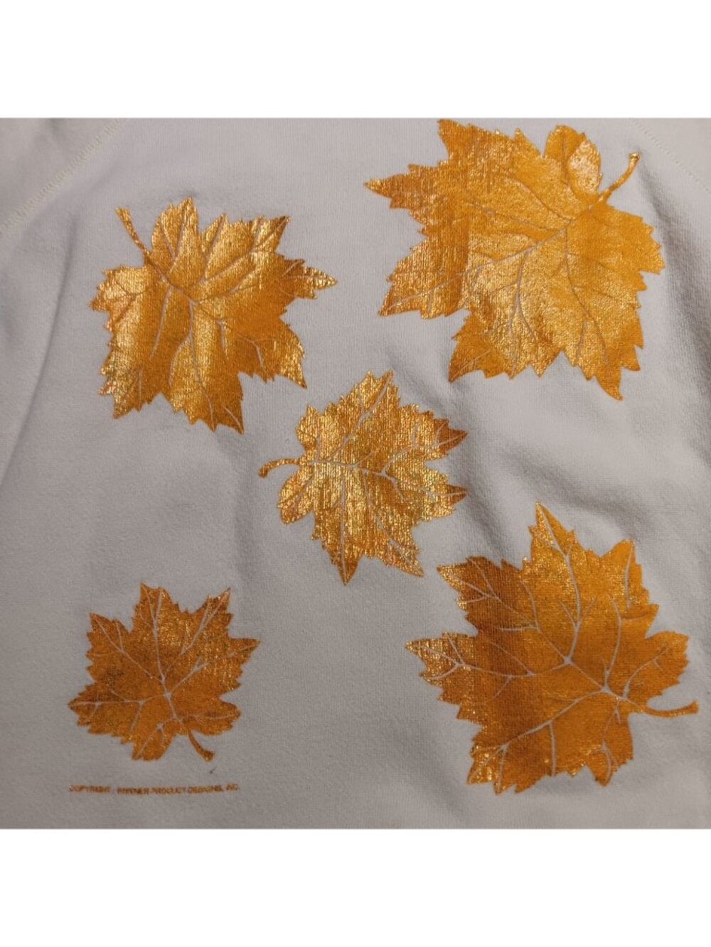 True Vintage Sweatshirt Gold Leaf Print Hanes Large 1980's USA Granny Art
